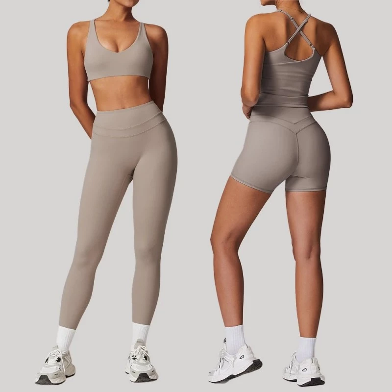 Conjuntos de yoga de cintura alta para mujer con leggings moldeadores, conjunto deportivo elástico para entrenamiento.